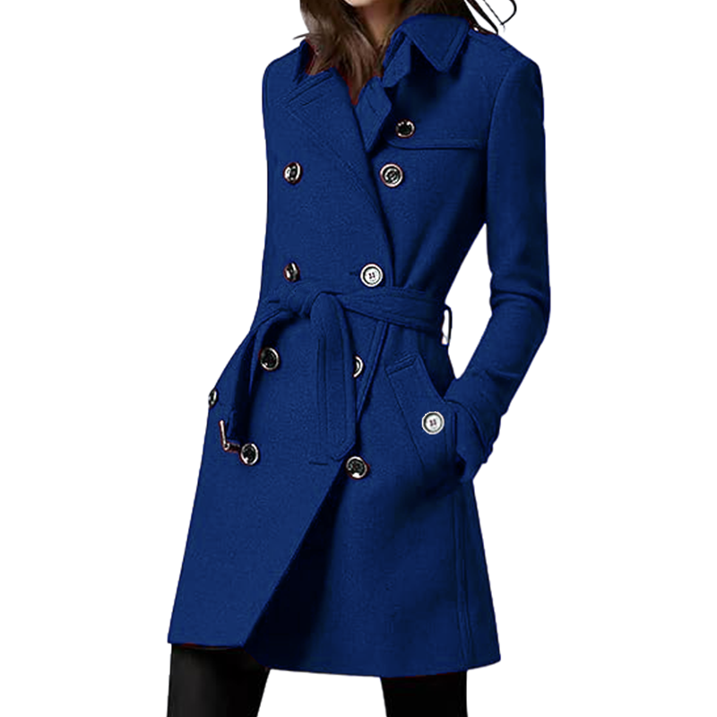 Wool Coat Peacoat - Dames trenchcoat wolmix dubbele rij voering